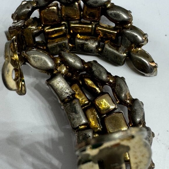 Vintage Earrings Signed "SHERMAN" Crescent Shape Round Baguette Crystals - Picture 7 of 10